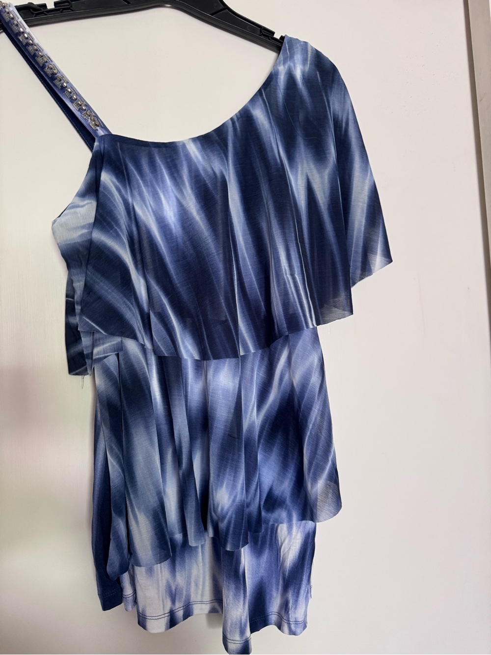 INC International Concepts Navy and White One-Shoulder Ruffle Dress